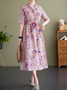 Femmes Papillon Rose Col Montant Confortable Robe Maxi Décontracté