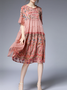 Femmes Floral Rose Col Rond Confortable Dentelle Court Robe Décontracté