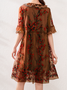 Femmes Floral Rose Col V Confortable Dentelle Court Robe Décontracté