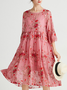 Femmes Floral Noir Col Rond Confortable Dentelle Robe Mi-Longue Décontracté