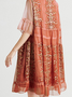 Femmes Floral Rose Col Rond Confortable Dentelle Court Robe Décontracté