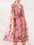 Femmes Floral Rose Col V Confortable Dentelle Court Robe Décontracté