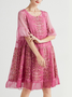 Femmes Floral Rose Col Rond Confortable Dentelle Court Robe Décontracté