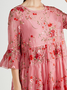Femmes Floral Noir Col Rond Confortable Dentelle Robe Mi-Longue Décontracté