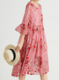 Femmes Floral Noir Col Rond Confortable Dentelle Robe Mi-Longue Décontracté