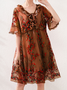 Femmes Floral Rose Col V Confortable Dentelle Court Robe Décontracté
