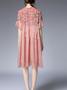 Femmes Floral Rose Col Rond Confortable Dentelle Court Robe Décontracté