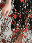 Femmes Floral Noir Col Rond Confortable Dentelle Robe Mi-Longue Décontracté
