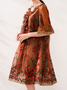 Femmes Floral Rose Col V Confortable Dentelle Court Robe Décontracté