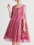 Femmes Floral Rose Col Rond Confortable Dentelle Court Robe Décontracté