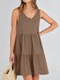 Femmes Plain Kaki Col V Confortable Robe Mi-Longue Décontracté