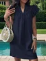 Femmes Plain Bleu Clair Col V Confortable Court Robe Décontracté