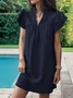 Femmes Plain Bleu Clair Col V Confortable Court Robe Décontracté