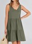 Femmes Plain Kaki Col V Confortable Robe Mi-Longue Décontracté
