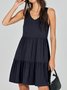 Femmes Plain Kaki Col V Confortable Robe Mi-Longue Décontracté