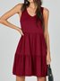 Femmes Plain Kaki Col V Confortable Robe Mi-Longue Décontracté