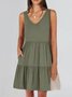 Femmes Plain Kaki Col V Confortable Robe Mi-Longue Décontracté