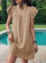 Femmes Plain Bleu Clair Col V Confortable Court Robe Décontracté