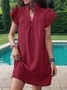 Femmes Plain Bleu Clair Col V Confortable Court Robe Décontracté