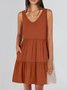 Femmes Plain Kaki Col V Confortable Robe Mi-Longue Décontracté