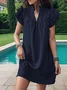 Femmes Plain Bleu Clair Col V Confortable Court Robe Décontracté