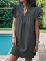 Femmes Plain Bleu Clair Col V Confortable Court Robe Décontracté