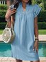 Femmes Plain Bleu Clair Col V Confortable Court Robe Décontracté