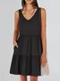 Femmes Plain Kaki Col V Confortable Robe Mi-Longue Décontracté