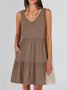 Femmes Plain Kaki Col V Confortable Robe Mi-Longue Décontracté