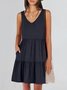 Femmes Plain Kaki Col V Confortable Robe Mi-Longue Décontracté