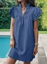 Femmes Plain Bleu Clair Col V Confortable Court Robe Décontracté