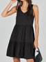 Femmes Plain Kaki Col V Confortable Robe Mi-Longue Décontracté