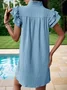 Femmes Plain Bleu Clair Col V Confortable Court Robe Décontracté