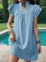 Femmes Plain Bleu Clair Col V Confortable Court Robe Décontracté