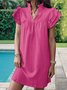 Femmes Plain Bleu Clair Col V Confortable Court Robe Décontracté