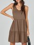Femmes Plain Kaki Col V Confortable Robe Mi-Longue Décontracté