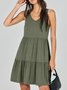 Femmes Plain Kaki Col V Confortable Robe Mi-Longue Décontracté