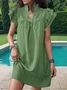 Femmes Plain Bleu Clair Col V Confortable Court Robe Décontracté