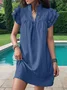 Femmes Plain Bleu Clair Col V Confortable Court Robe Décontracté