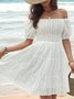 Femmes Plain Blanc l'Encolure Bateau Confortable Court Robe Décontracté