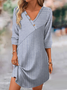 Femmes Rayé Bleu Col V Confortable Court Robe Décontracté