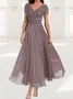 Femmes Plain Vert Col V Confortable Dentelle Robe Maxi Élégant