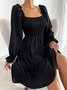 Femmes Plain Noir Col Carré Confortable Mini Robe Décontracté