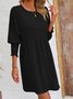 Femmes Plain Noir Col Rond Confortable Court Robe Décontracté