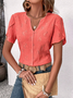 Chemises Plain Été Simple Polyester Micro-élasticité Ample Manches Courtes Entaillé Coton Et Lin pour Femmes