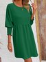 Femmes Plain Noir Col Rond Confortable Court Robe Décontracté