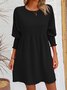 Femmes Plain Noir Col Rond Confortable Court Robe Décontracté