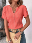 Chemises Plain Été Simple Polyester Micro-élasticité Ample Manches Courtes Entaillé Coton Et Lin pour Femmes