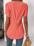 Chemises Plain Été Simple Polyester Micro-élasticité Ample Manches Courtes Entaillé Coton Et Lin pour Femmes
