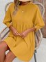 Femmes Plain Noir Col Rond Confortable Court Robe Décontracté